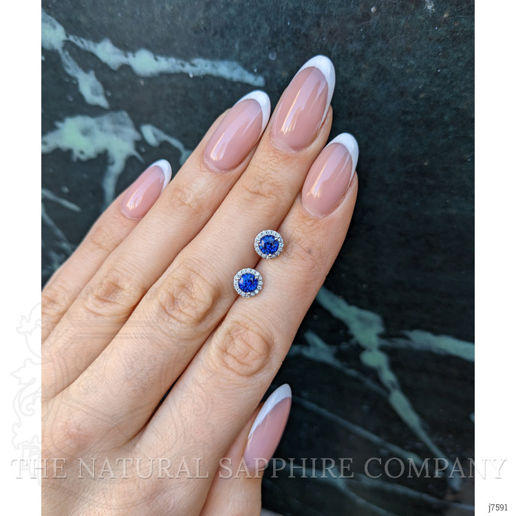 0.90 Ct.Tw. Blue Sapphire and Natural Diamond Pave Earrings, 18K White Gold