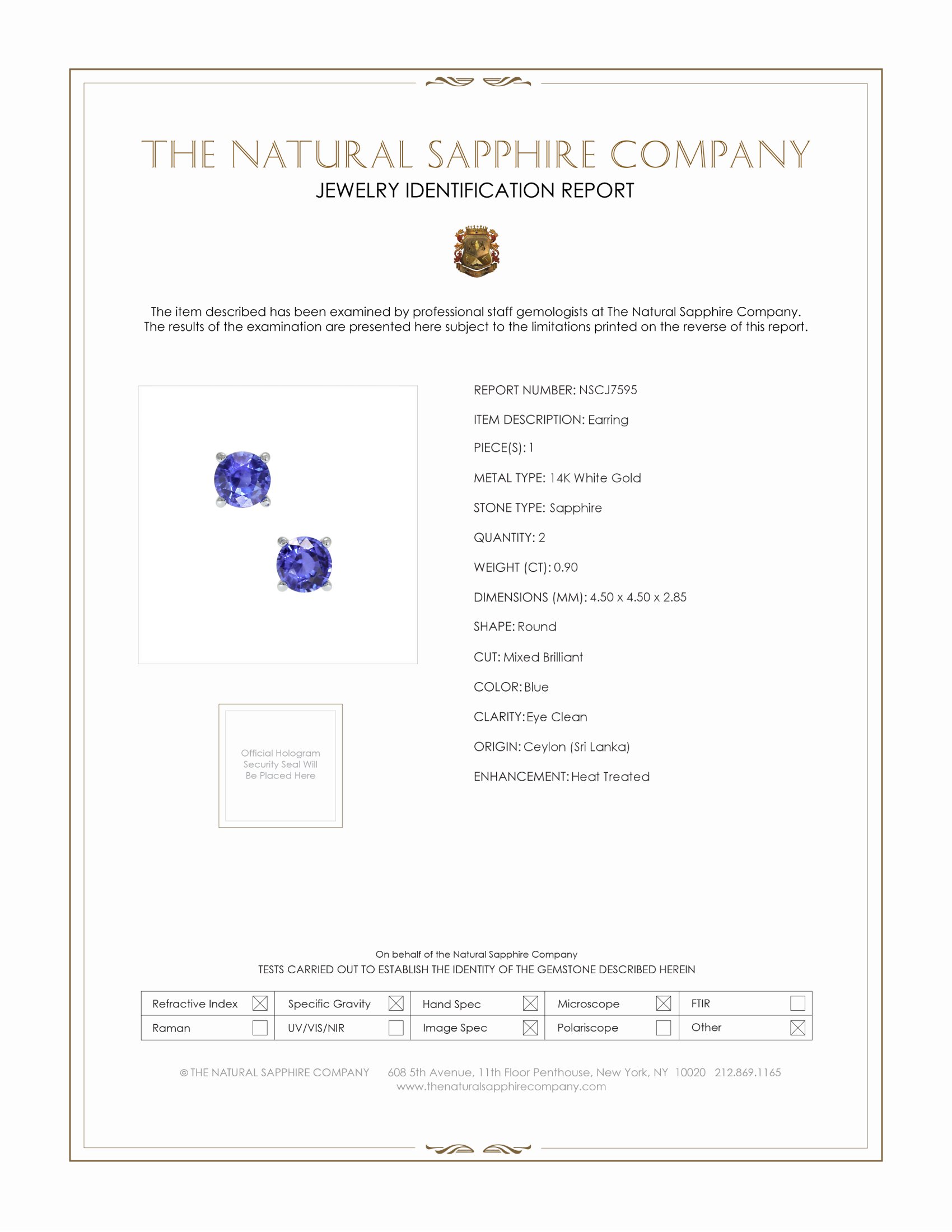 0.90 Ct.Tw. Blue Sapphire Studs Earrings, 14K White Gold