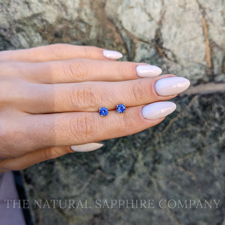 0.90 Ct.Tw. Blue Sapphire Studs Earrings, 14K White Gold