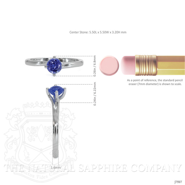 0.90 Ct. Blue Sapphire Solitaire Ring, 14K White Gold