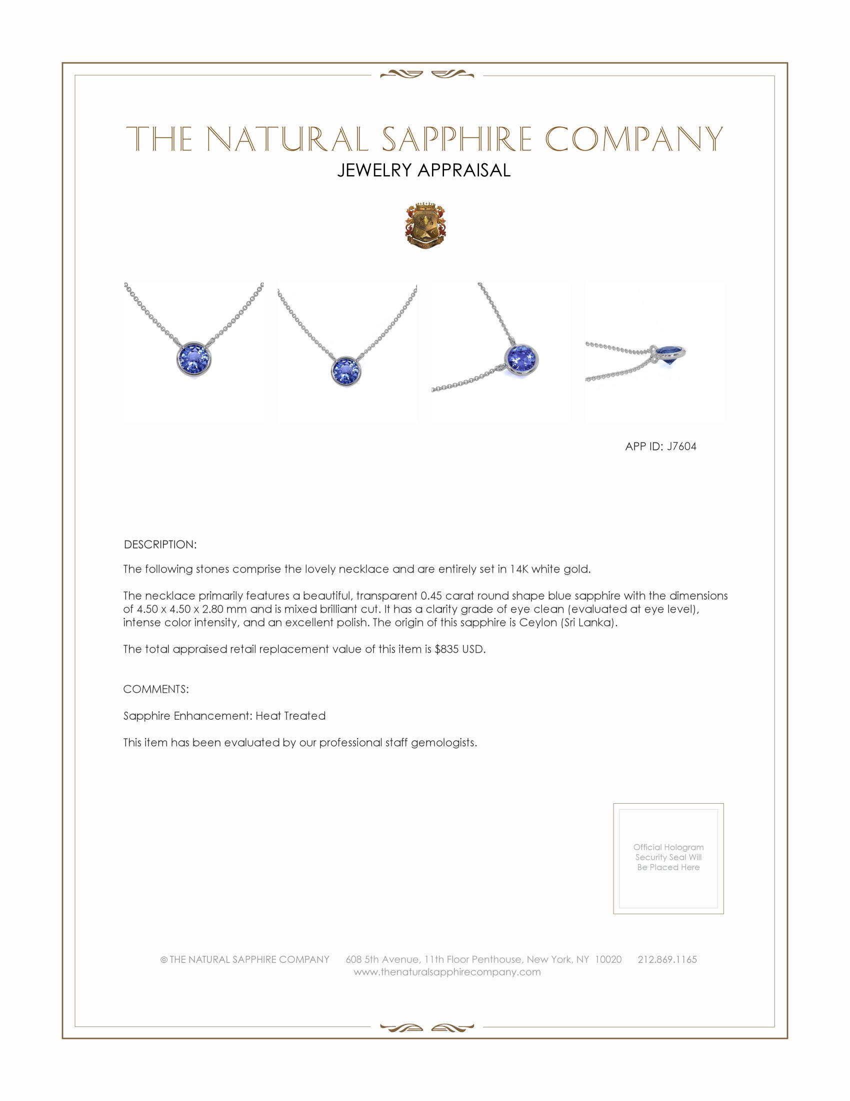 0.45 Ct. Blue Sapphire Bezel Necklace, 14K White Gold