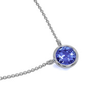 0.45 Ct. Blue Sapphire Bezel Necklace, 14K White Gold Image