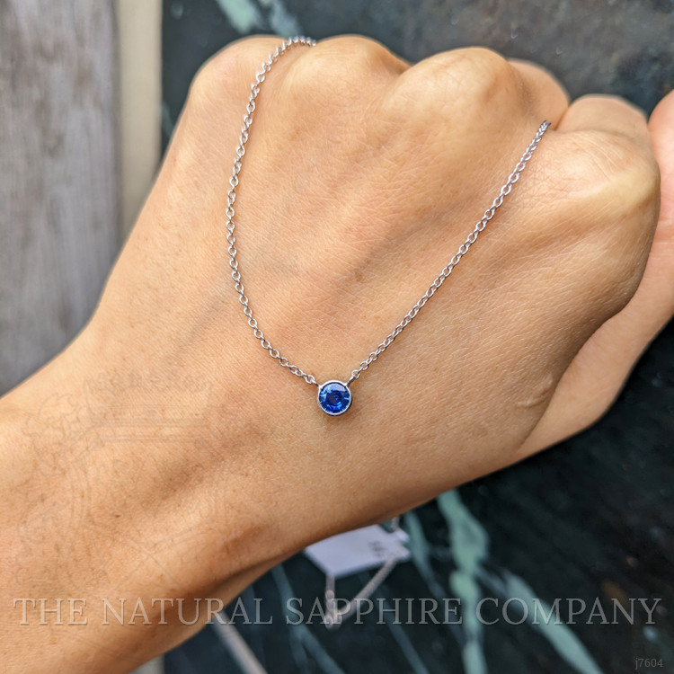 0.45 Ct. Blue Sapphire Bezel Necklace, 14K White Gold