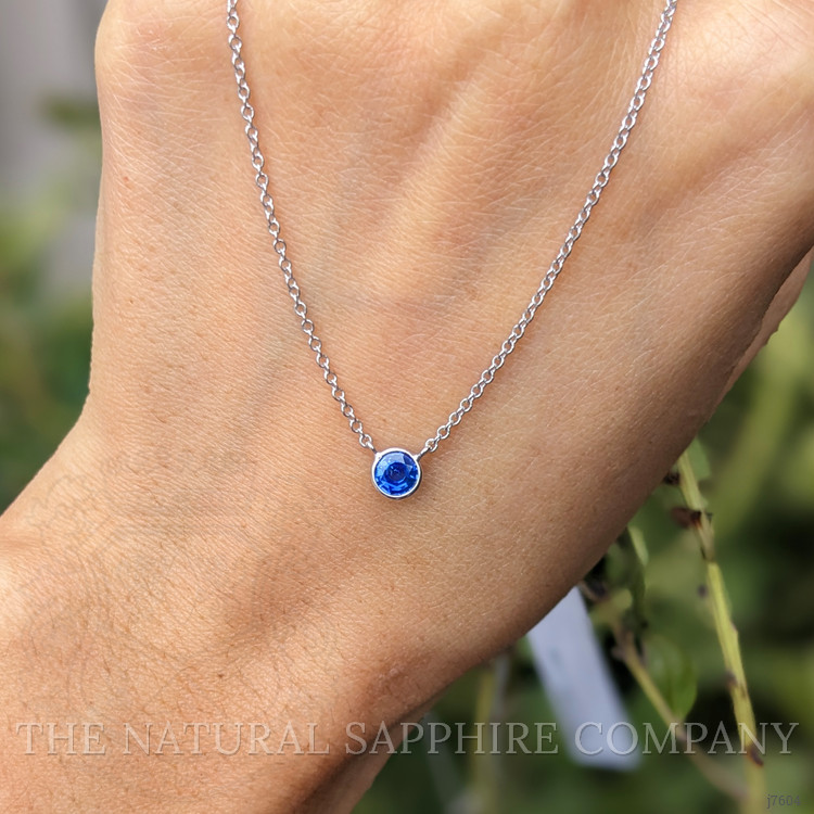 0.45 Ct. Blue Sapphire Bezel Necklace, 14K White Gold