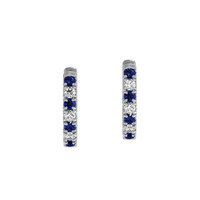 0.13&nbsp;Ct.Tw.Total Carat Weight Blue Sapphire and Natural Diamond Hoops Earrings, 14K White Gold Video
