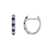 0.13&nbsp;Ct.Tw.Total Carat Weight Blue Sapphire and Natural Diamond Hoops Earrings, 14K White Gold Image