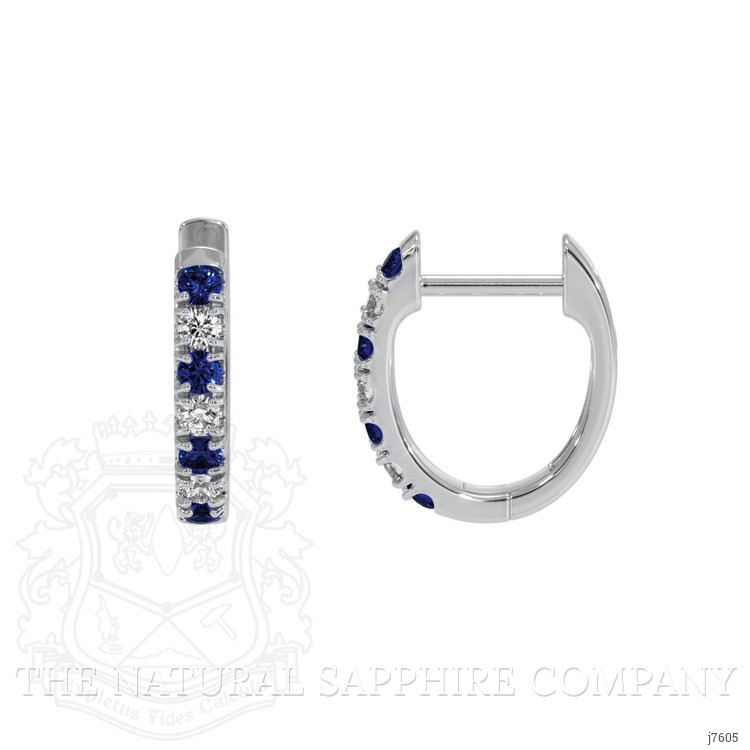 0.13 Ct.Tw. Blue Sapphire and Natural Diamond Hoops Earrings, 14K White Gold