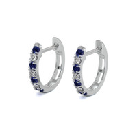0.13&nbsp;Ct.Tw.Total Carat Weight Blue Sapphire and Natural Diamond Hoops Earrings, 14K White Gold Image