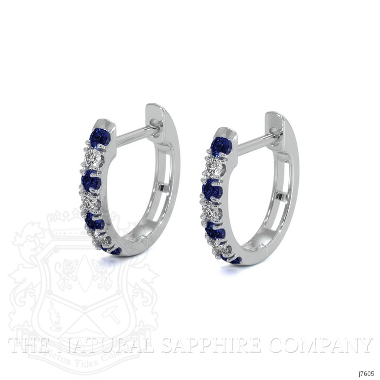 0.13 Ct.Tw. Blue Sapphire and Natural Diamond Hoops Earrings, 14K White Gold
