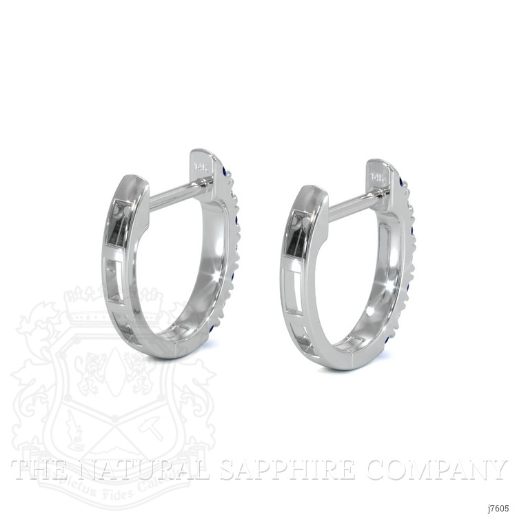 0.13 Ct.Tw. Blue Sapphire and Natural Diamond Hoops Earrings, 14K White Gold
