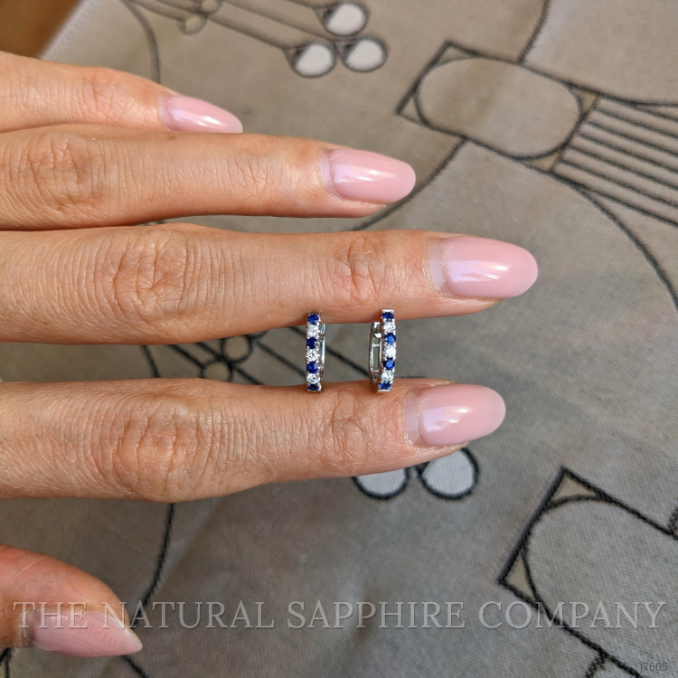 0.13 Ct.Tw. Blue Sapphire and Natural Diamond Hoops Earrings, 14K White Gold