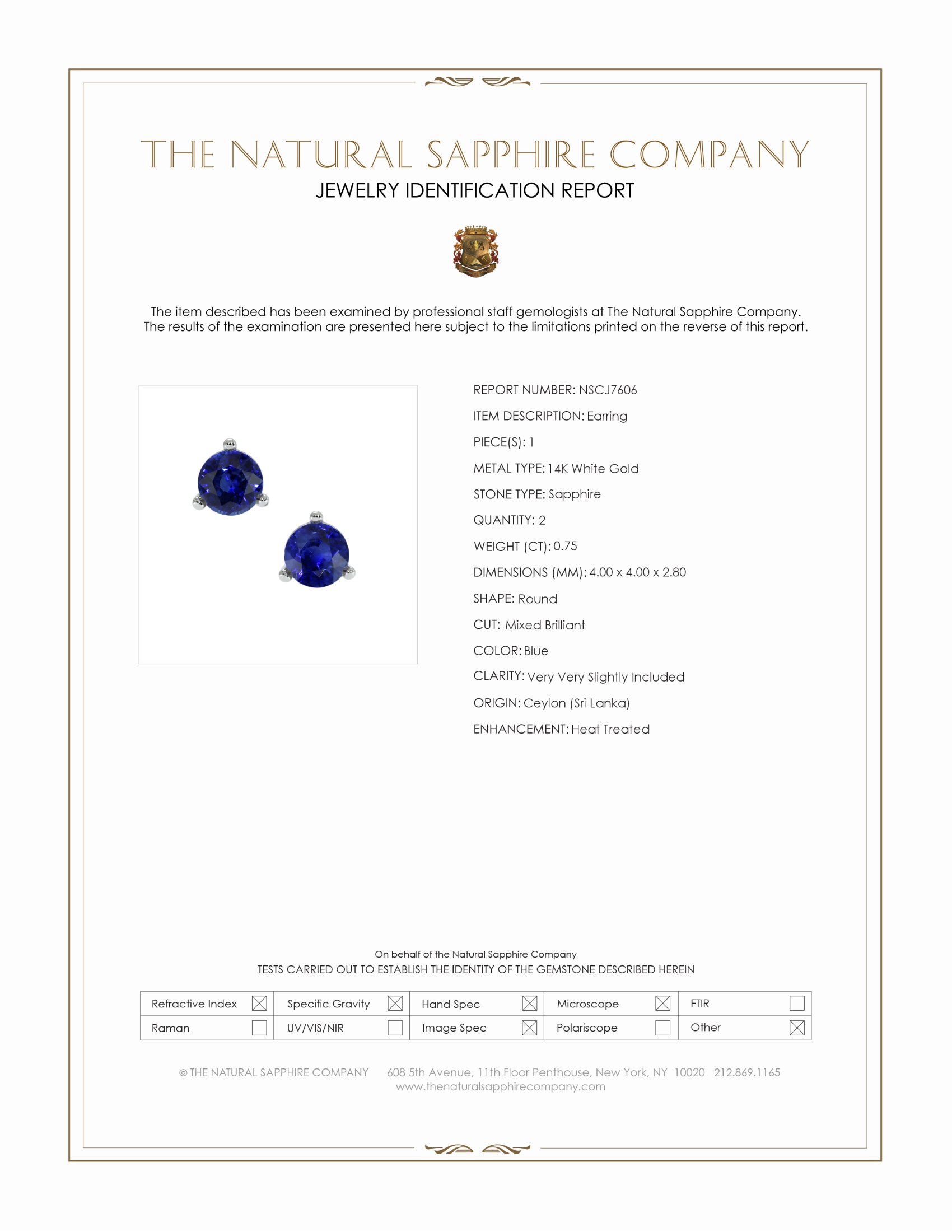 0.75 Ct.Tw. Blue Sapphire Studs Earrings, 14K White Gold