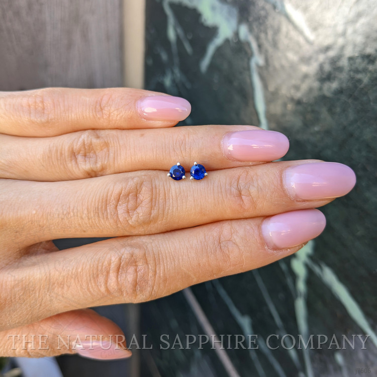 0.75 Ct.Tw. Blue Sapphire Studs Earrings, 14K White Gold