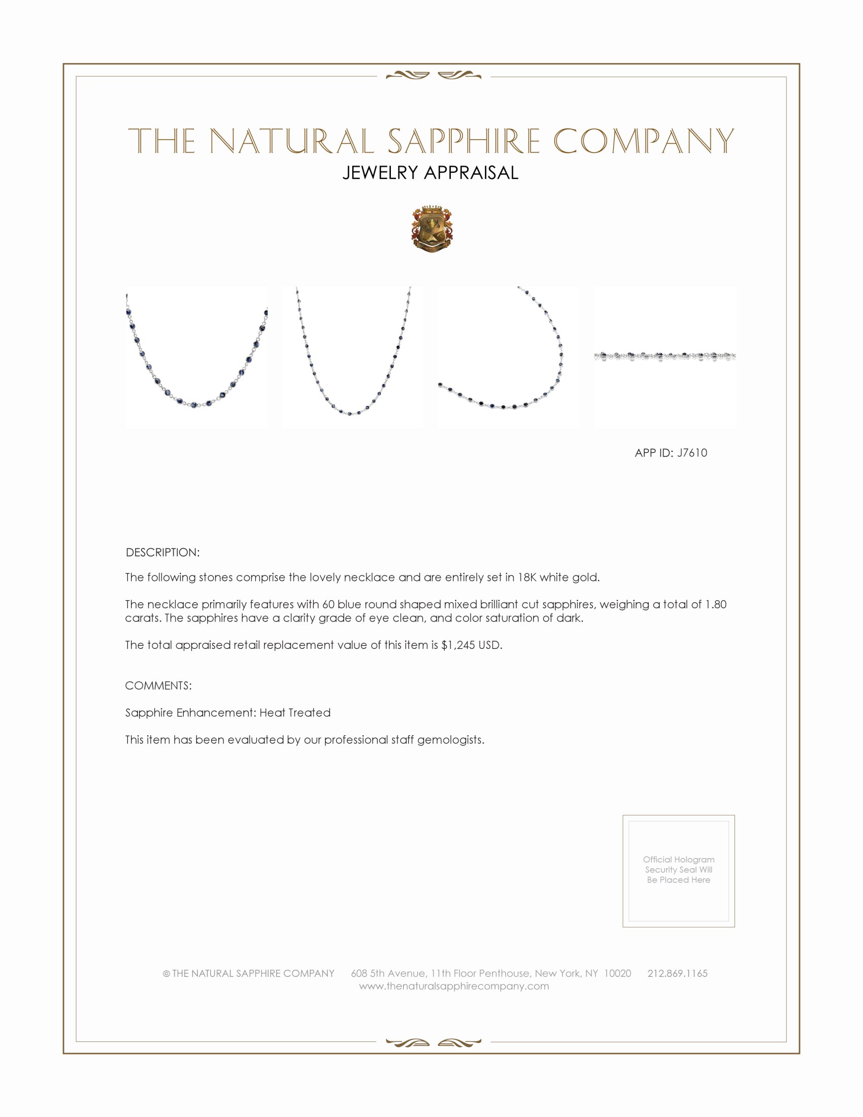 1.80 Ct. Blue Sapphire Accent Stones Necklace, 18K White Gold