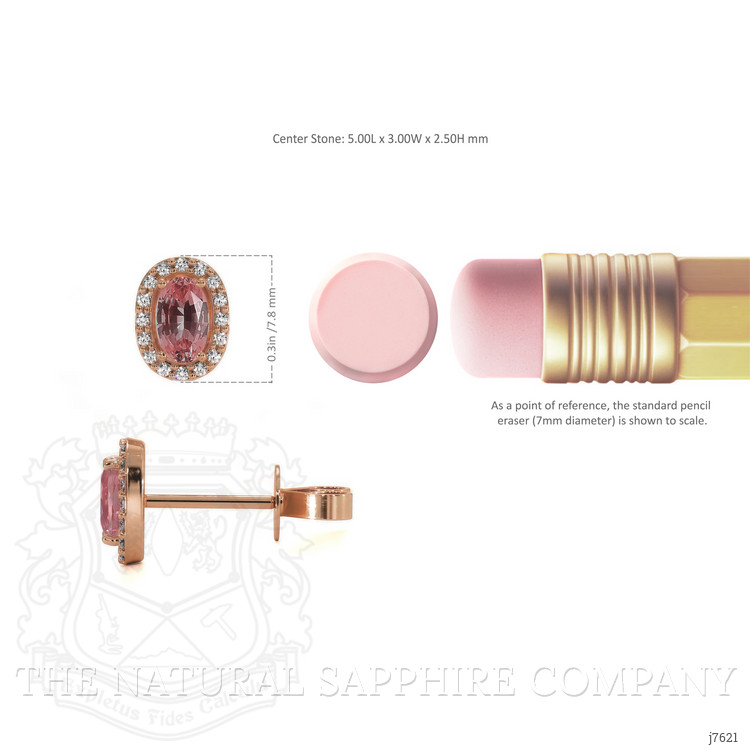 0.65 Ct.Tw. Pink Sapphire and Natural Diamond Pave Earrings, 14K Rose Gold