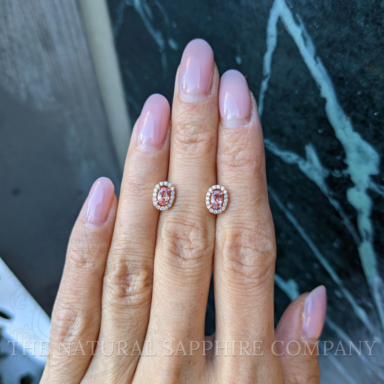 0.65 Ct.Tw. Pink Sapphire and Natural Diamond Pave Earrings, 14K Rose Gold