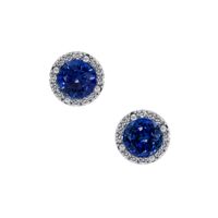 1.00&nbsp;Ct.Tw.Total Carat Weight Blue Sapphire and Natural Diamond Pave Earrings, 18K White Gold Video