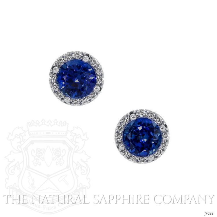 1.00 Ct.Tw. Blue Sapphire and Natural Diamond Pave Earrings, 18K White Gold