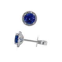 1.00&nbsp;Ct.Tw.Total Carat Weight Blue Sapphire and Natural Diamond Pave Earrings, 18K White Gold Image