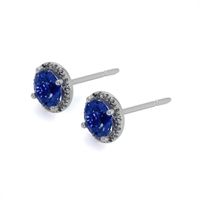 1.00&nbsp;Ct.Tw.Total Carat Weight Blue Sapphire and Natural Diamond Pave Earrings, 18K White Gold Image