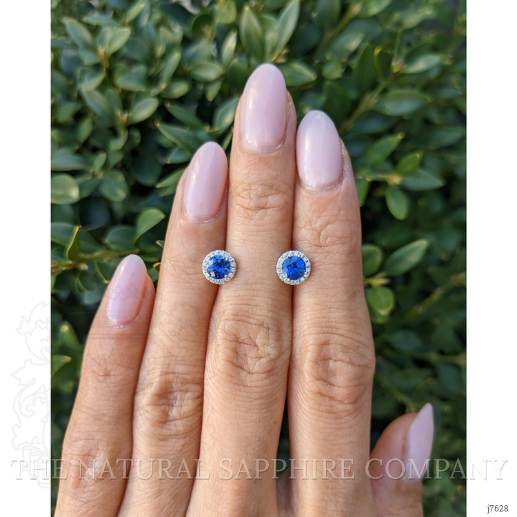 1.00 Ct.Tw. Blue Sapphire and Natural Diamond Studs Earrings, 18K White Gold