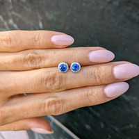 1.00&nbsp;Ct.Tw.Total Carat Weight Blue Sapphire and Natural Diamond Studs Earrings, 18K White Gold Life Style