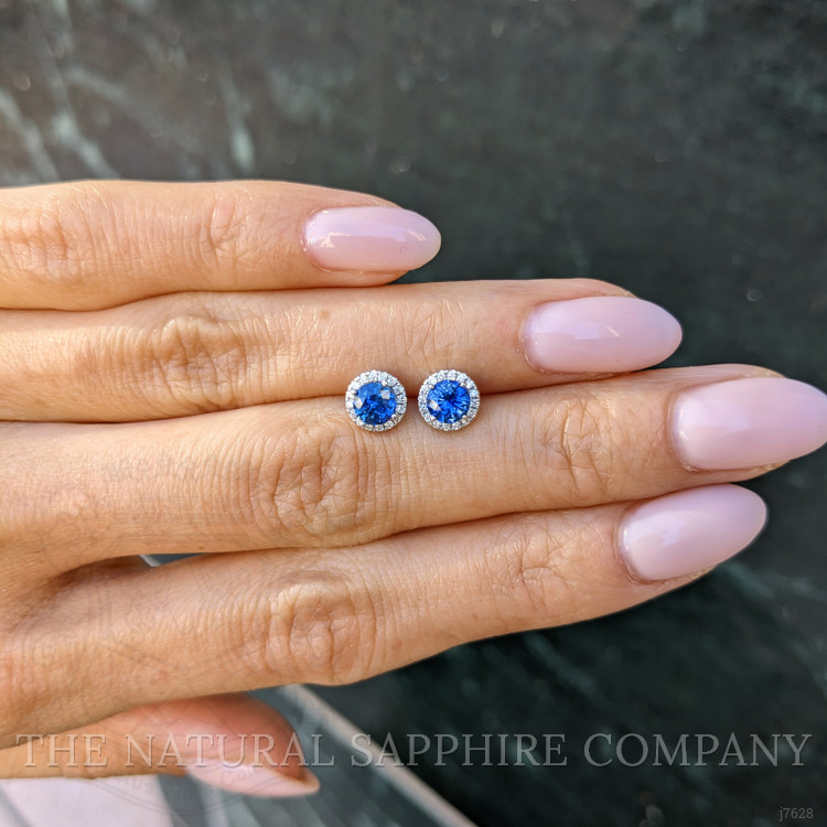 1.00 Ct.Tw. Blue Sapphire and Natural Diamond Studs Earrings, 18K White Gold