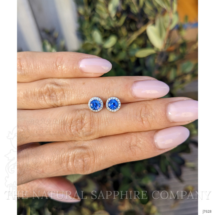 1.00 Ct.Tw. Blue Sapphire and Natural Diamond Studs Earrings, 18K White Gold