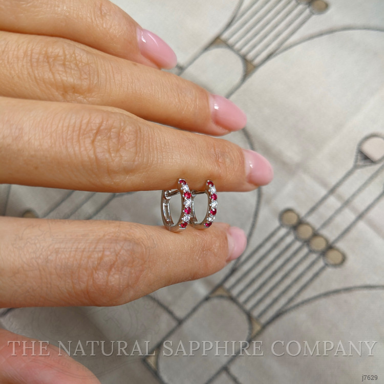 0.22 Ct.Tw. Ruby and Natural Diamond Pave Earrings, 14K White Gold