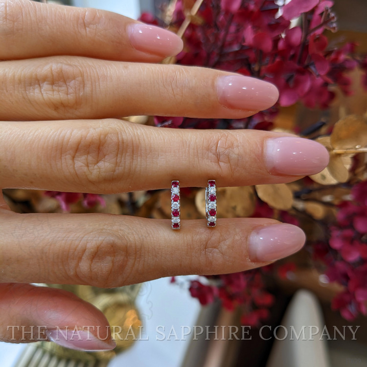 0.22 Ct.Tw. Ruby and Natural Diamond Pave Earrings, 14K White Gold