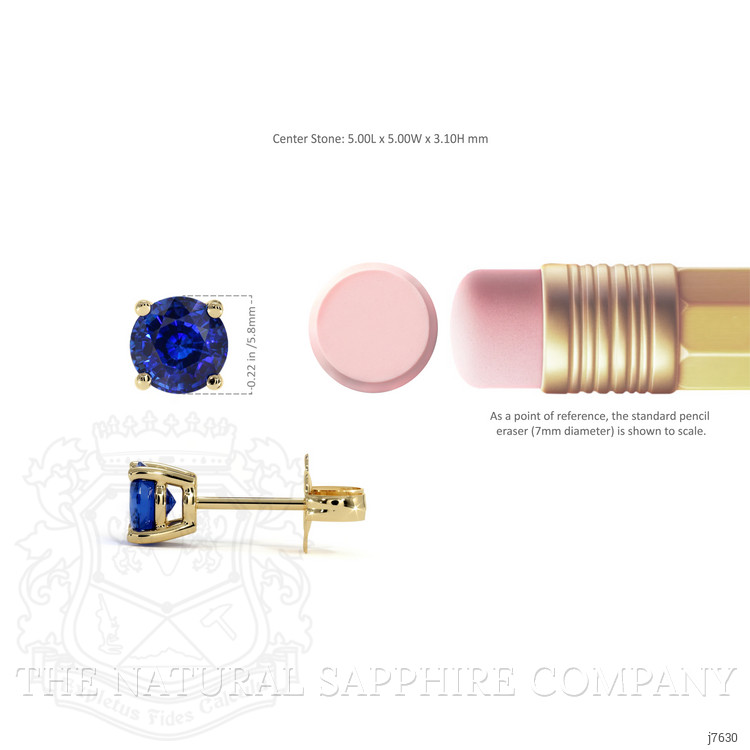 1.25 Ct.Tw. Blue Sapphire Studs Earrings, 14K Yellow Gold