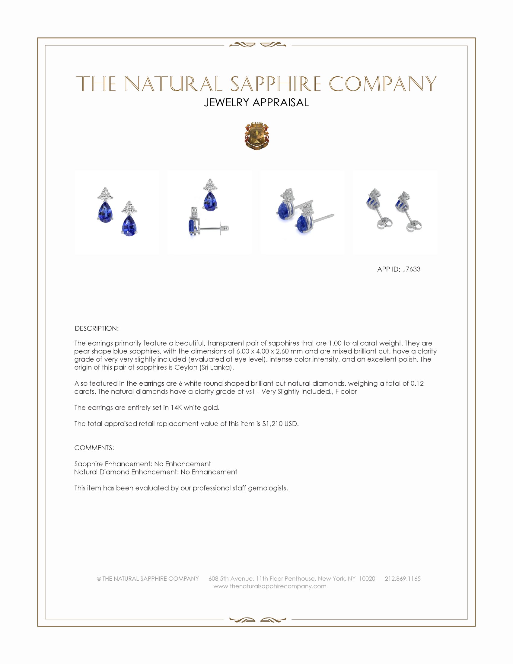 1.00 Ct.Tw. Blue Sapphire and Natural Diamond Accent Stones Earrings, 14K White Gold