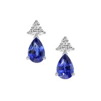 1.00 Ct.Tw.Total Carat Weight Sapphire Natural Diamond Accent Stones Earrings, 14K White Gold Video