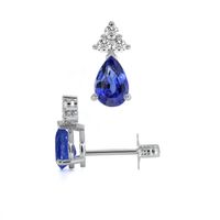 1.00 Ct.Tw. Blue Sapphire and Natural Diamond Accent Stones Earrings, 14K White Gold Image