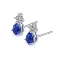 1.00 Ct.Tw. Blue Sapphire and Natural Diamond Accent Stones Earrings, 14K White Gold Image
