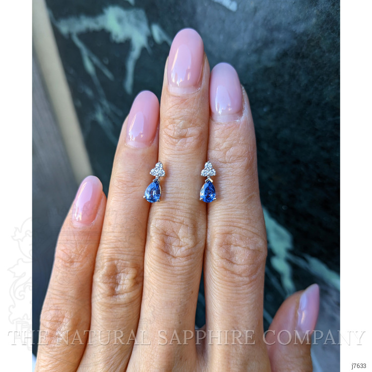 1.00 Ct.Tw. Blue Sapphire and Natural Diamond Accent Stones Earrings, 14K White Gold