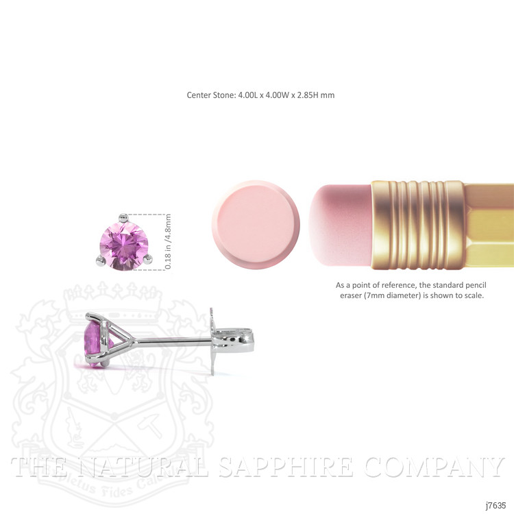 0.65 Ct.Tw. Pink Sapphire Studs Earrings, 14K White Gold