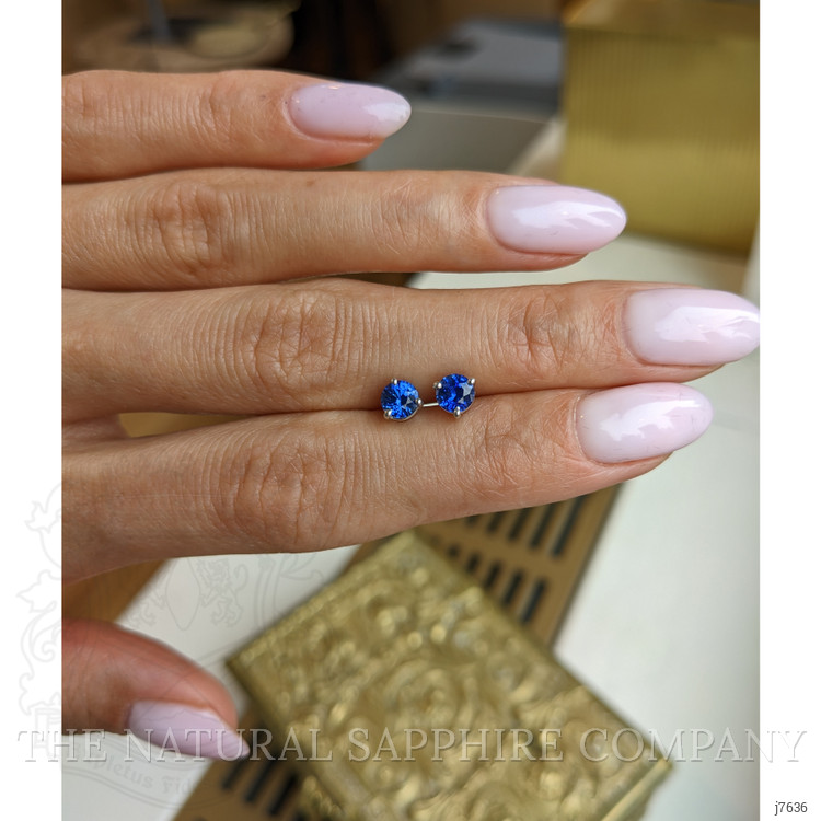 0.90 Ct.Tw. Blue Sapphire Studs Earrings, 14K White Gold
