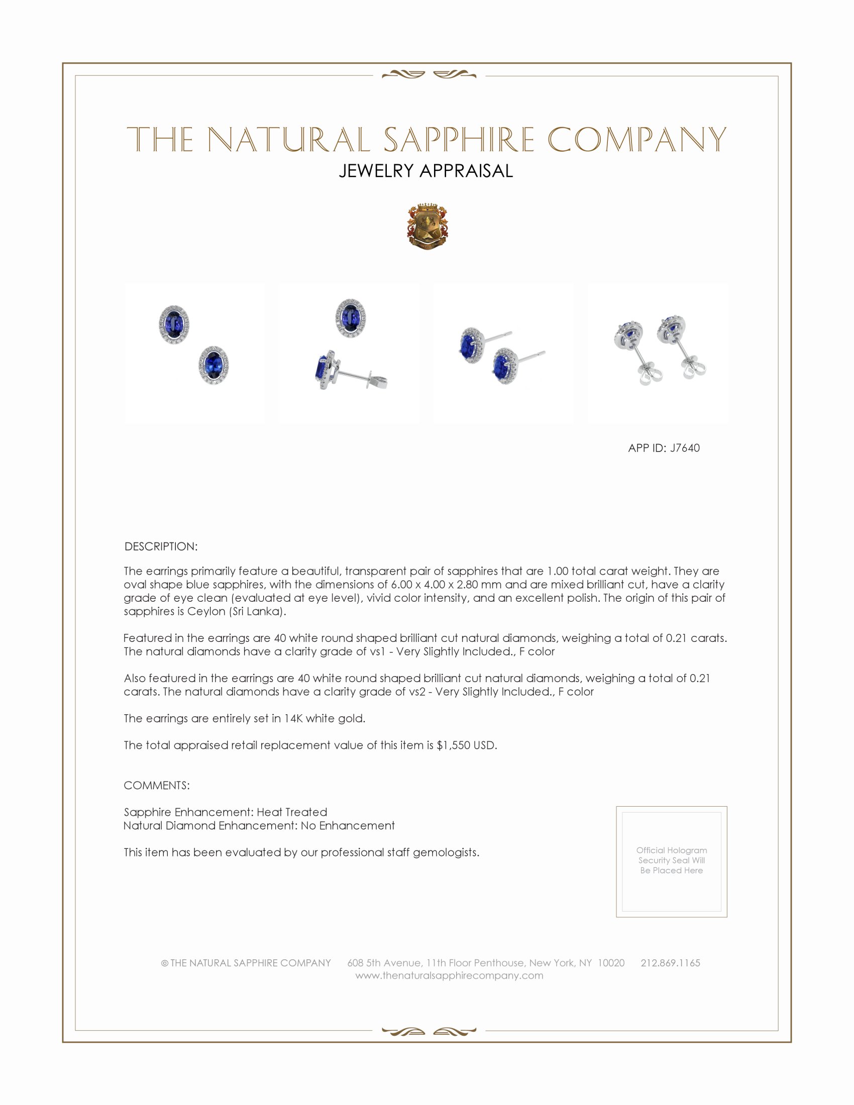 1.00 Ct.Tw. Blue Sapphire and Natural Diamond Pave Earrings, 14K White Gold