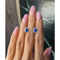 1.00&nbsp;Ct.Tw.Total Carat Weight Blue Sapphire and Natural Diamond Pave Earrings, 14K White Gold Life Style