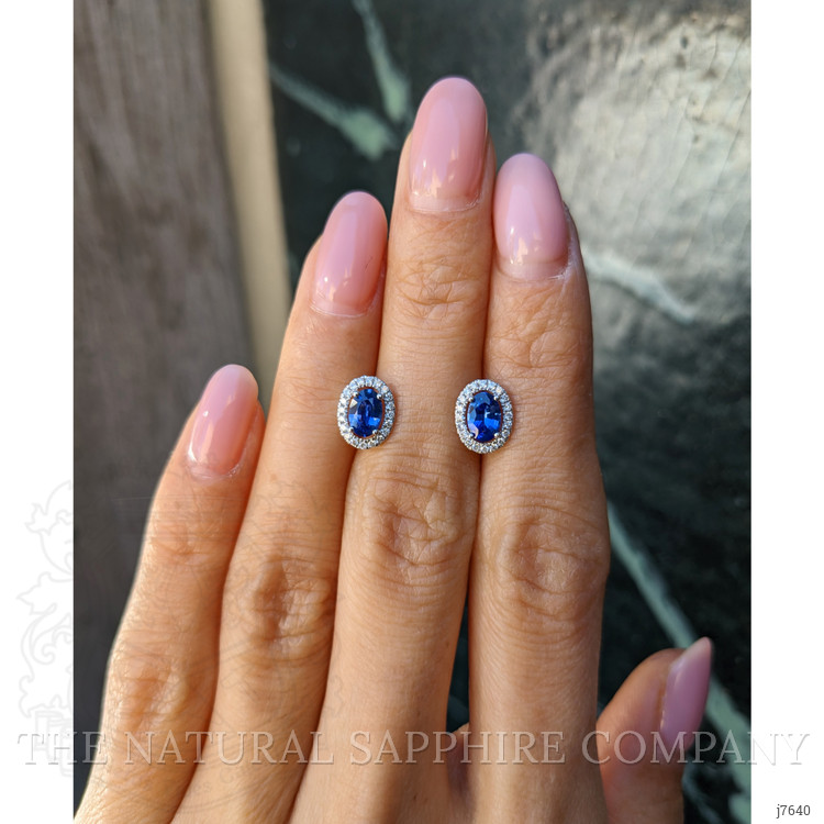 1.00 Ct.Tw. Blue Sapphire and Natural Diamond Pave Earrings, 14K White Gold