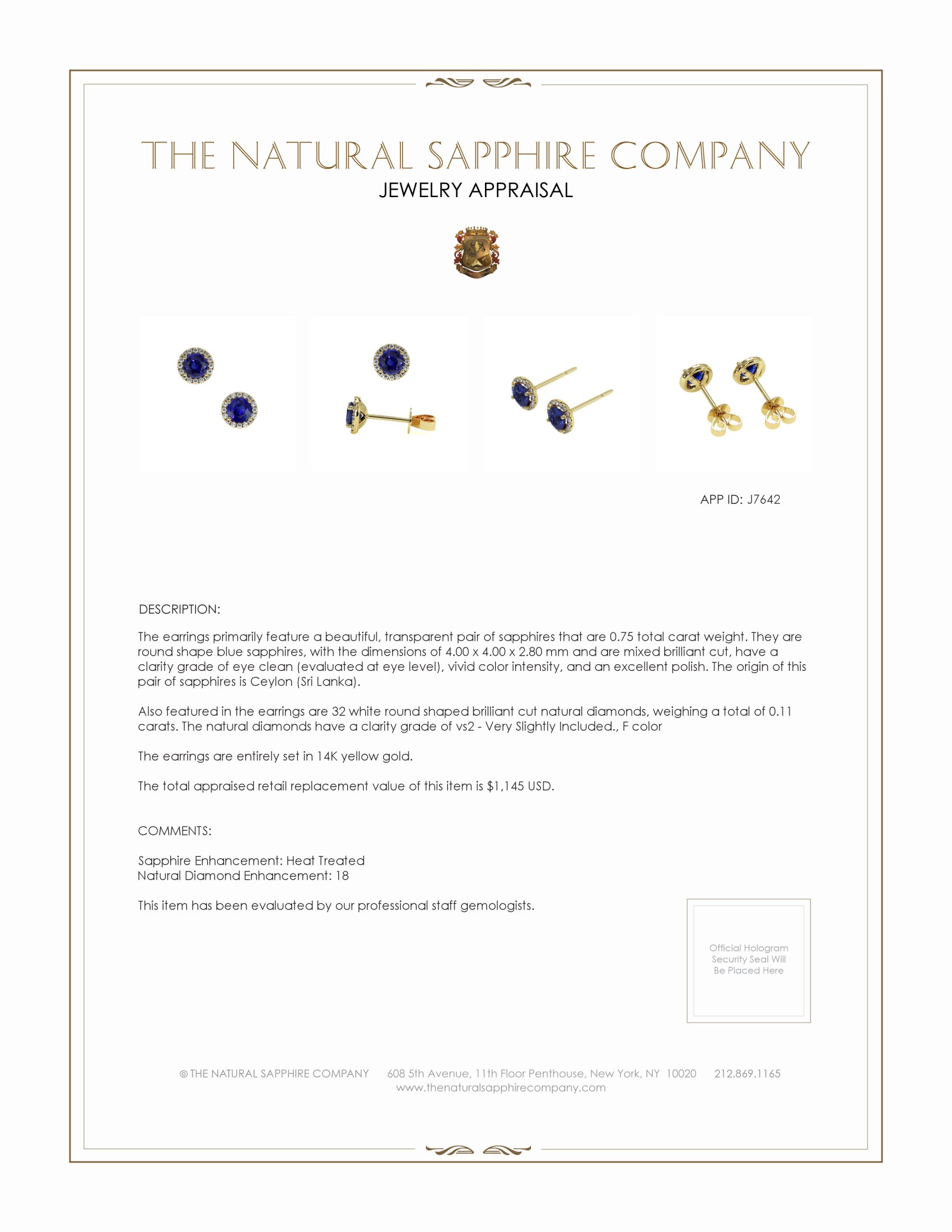 0.75 Ct.Tw. Blue Sapphire and Natural Diamond Pave Earrings, 14K Yellow Gold