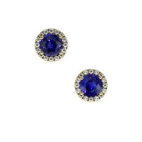 0.75 Ct.Tw. Blue Sapphire and Natural Diamond Pave Earrings, 14K Yellow Gold Video