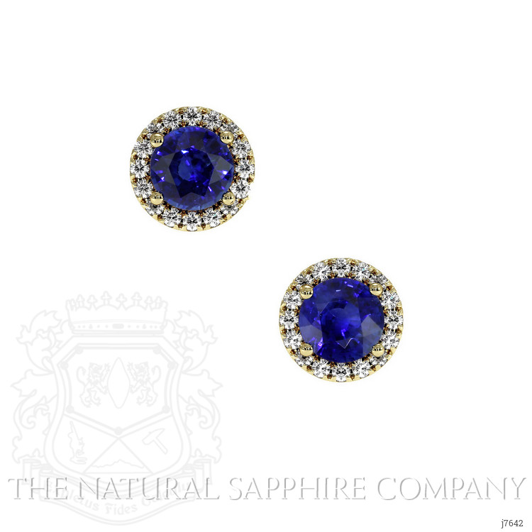 0.75 Ct.Tw. Blue Sapphire and Natural Diamond Pave Earrings, 14K Yellow Gold
