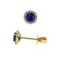 0.75 Ct.Tw. Blue Sapphire and Natural Diamond Pave Earrings, 14K Yellow Gold Image
