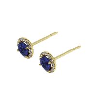 0.75 Ct.Tw. Blue Sapphire and Natural Diamond Pave Earrings, 14K Yellow Gold Image
