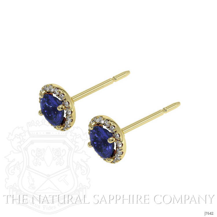 0.75 Ct.Tw. Blue Sapphire and Natural Diamond Pave Earrings, 14K Yellow Gold
