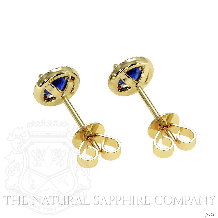 0.75 Ct.Tw. Blue Sapphire and Natural Diamond Pave Earrings, 14K Yellow Gold