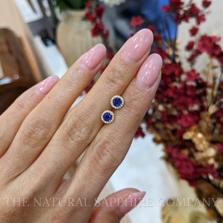 0.75 Ct.Tw. Blue Sapphire and Natural Diamond Pave Earrings, 14K Yellow Gold