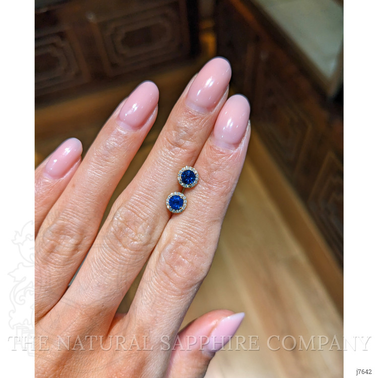 0.75 Ct.Tw. Blue Sapphire and Natural Diamond Pave Earrings, 14K Yellow Gold